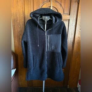 DKNY Women's Performance Sherpa Hybrid Longline Fullzip Black Size Medium